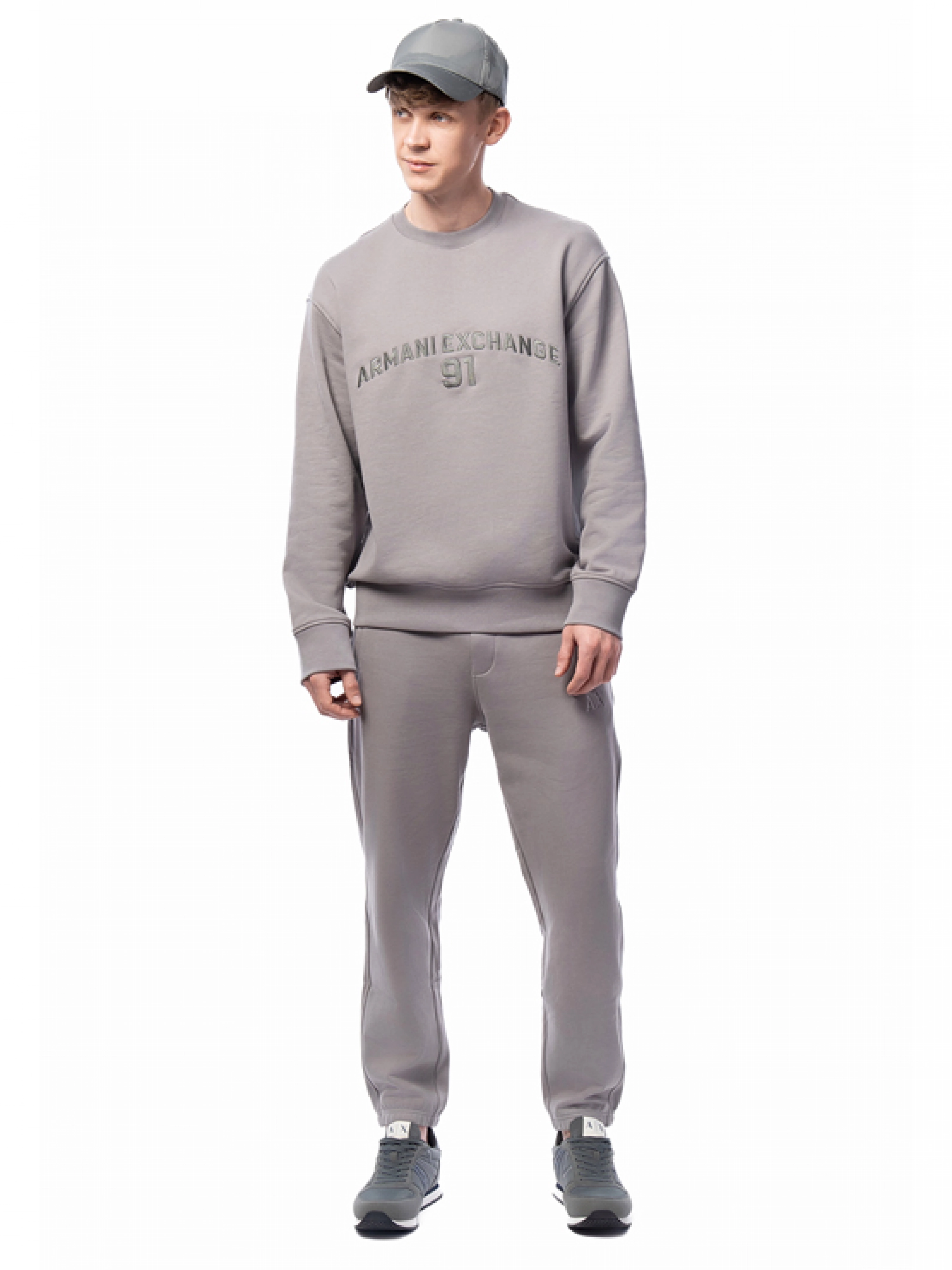 Хлопковые зауженые спортивные брюки зеленого цвета Armani Exchange