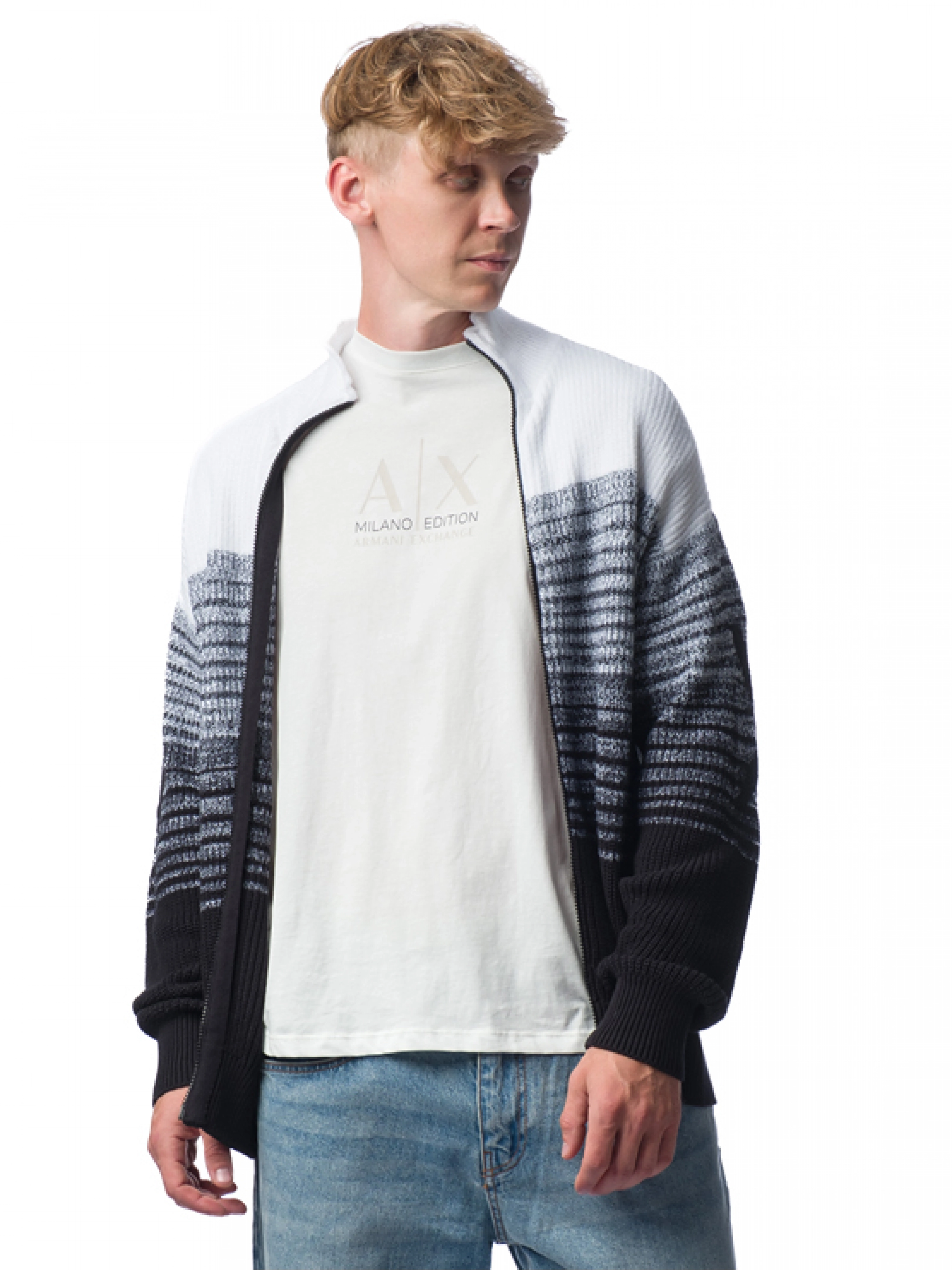 Кардиган комбинированного цвета с высоким воротником Armani Exchange