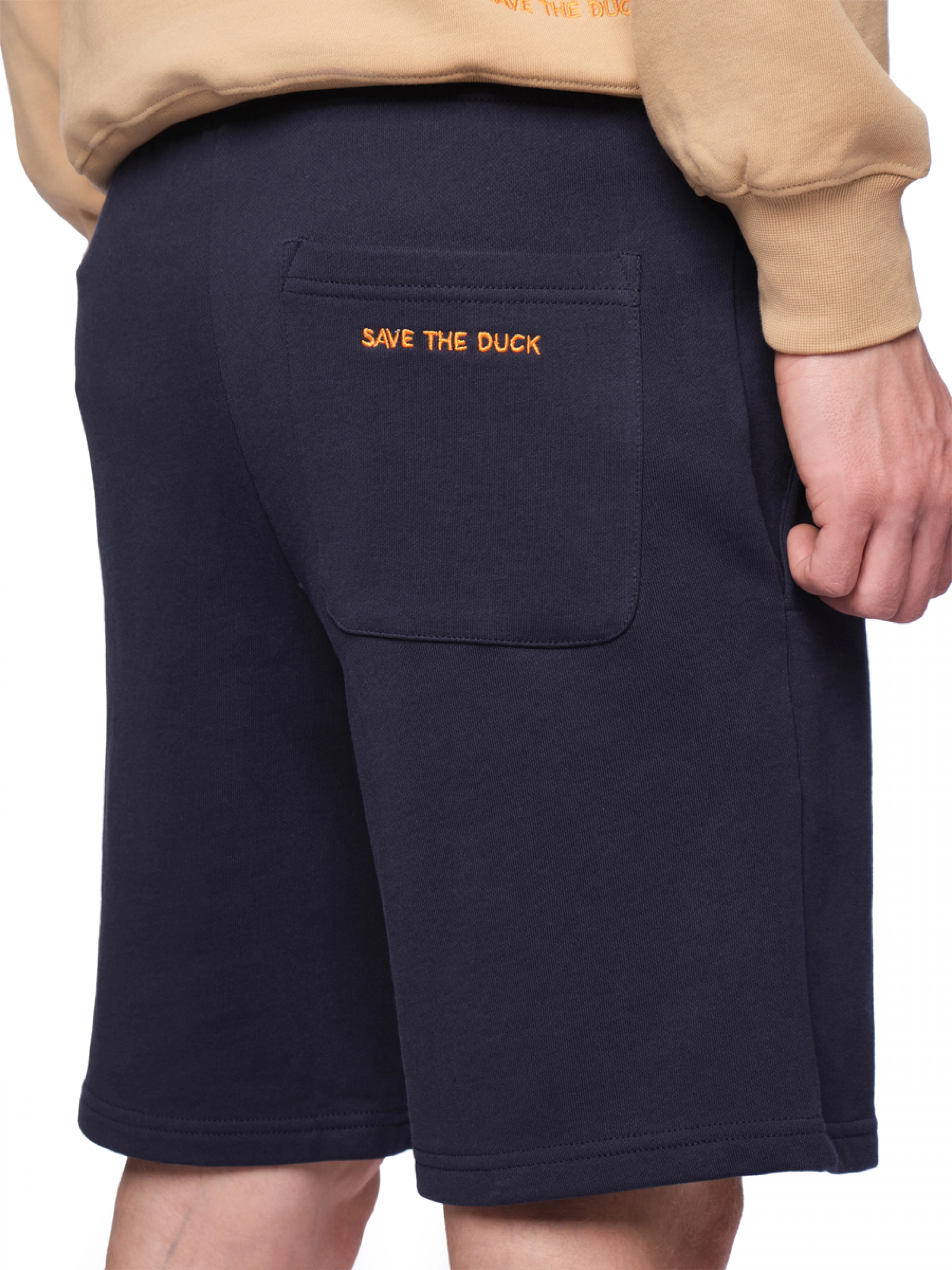 Шорты из хлопка в синем цвете прямого кроя с прорезными карманами Save The Duck прямого кроя