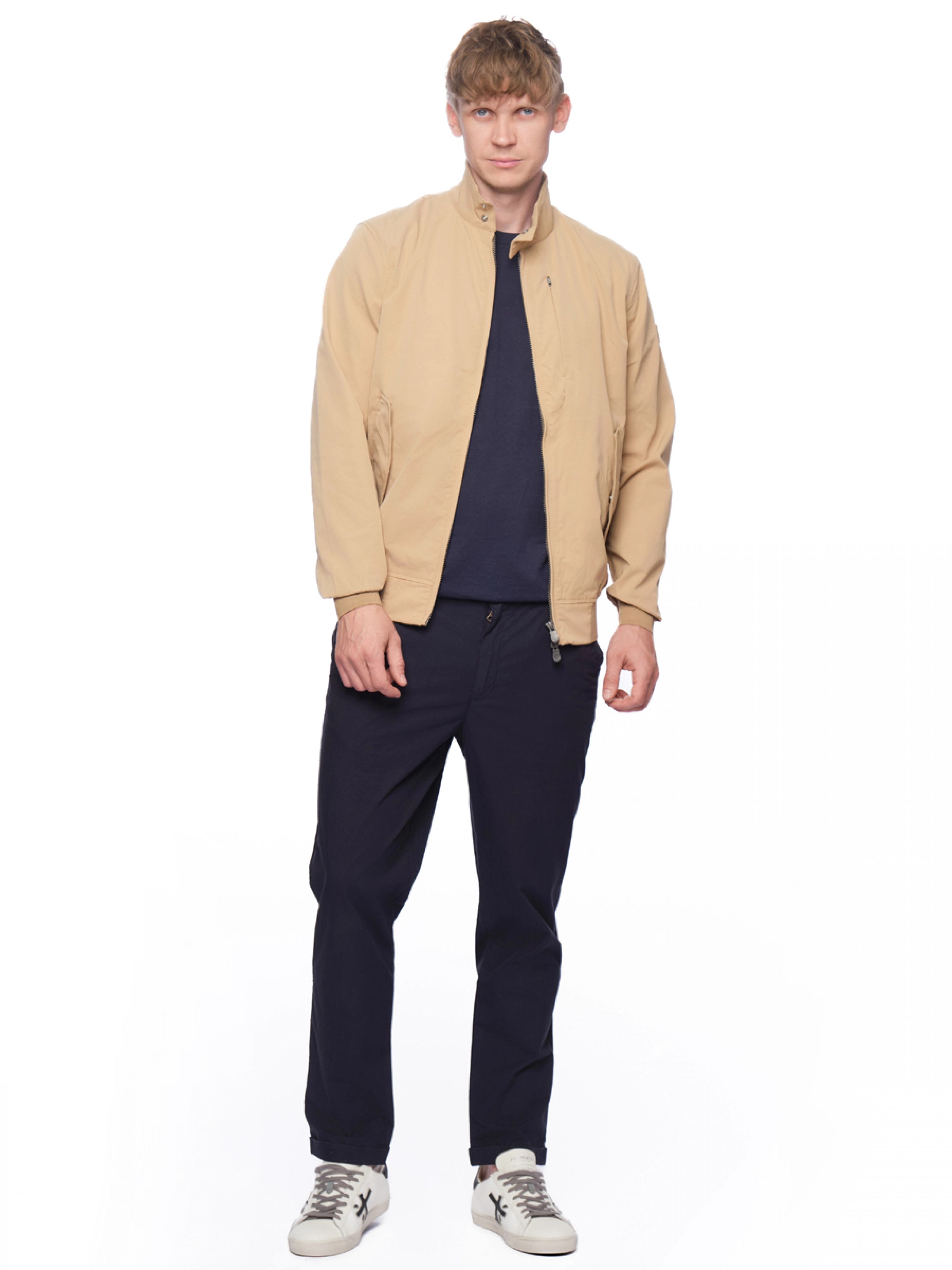 Куртка-ветровка в бежевом цвете прямого кроя на резинке снизу Save The Duck