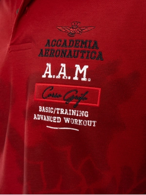 Поло с рукавом и логотипом на груди Aeronautica Militare в красном цвете с грифоном на груди