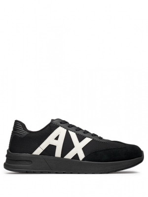 Кеды в черном цвете Armani Exchange из эко-замши и комбинированной сетки на подошве в тон