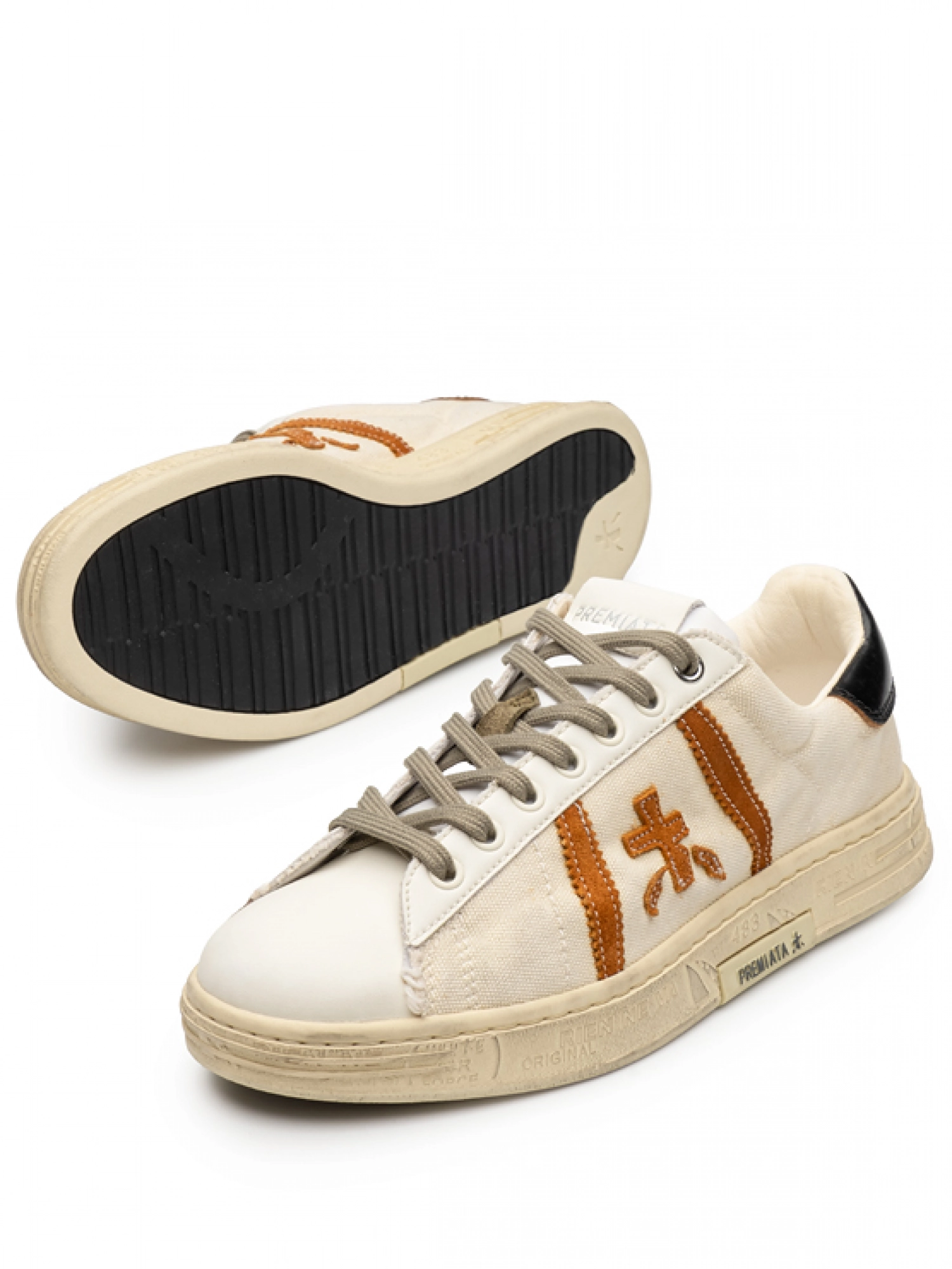 Кеды в молочном цвете с акцентными вставками Premiata Russell 6748