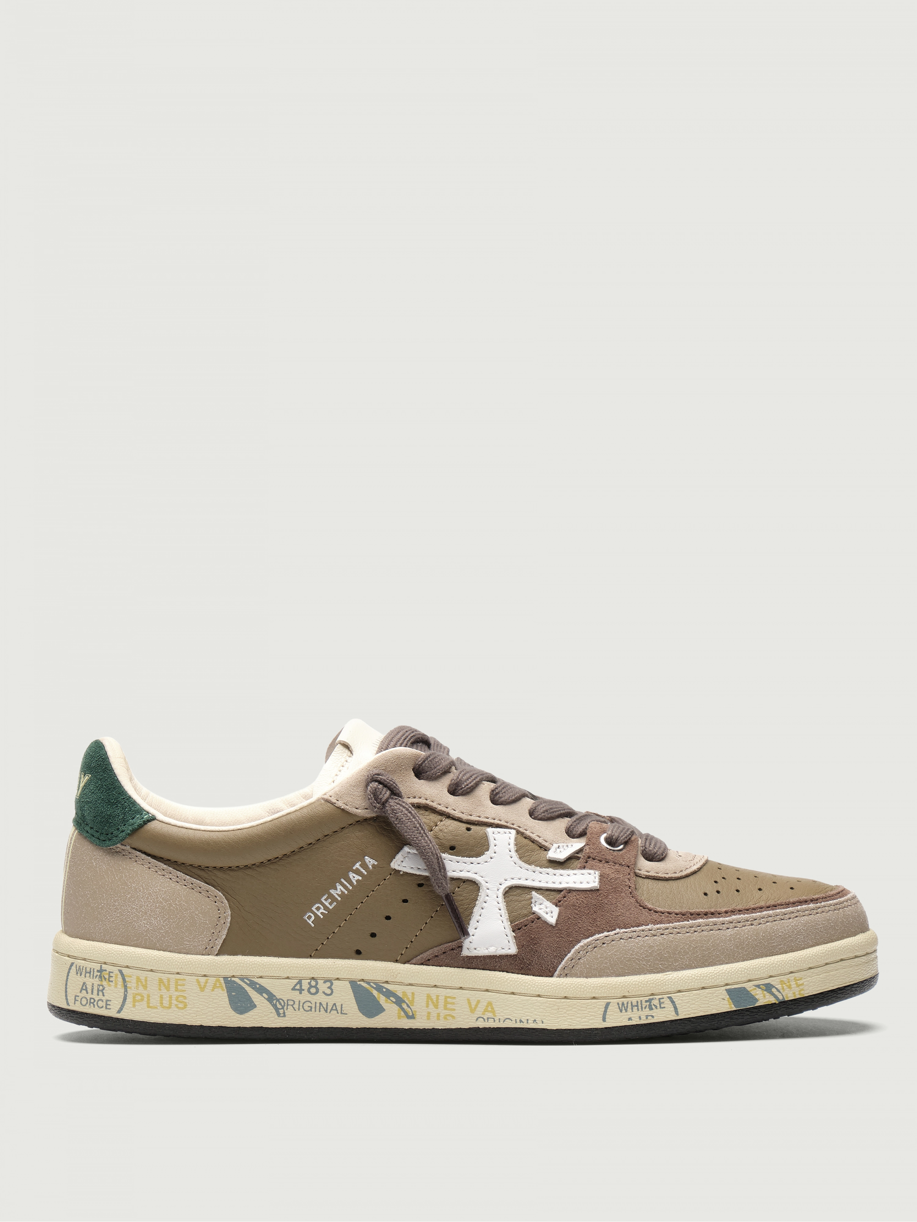 Мужские кеды коричневого цвета с серыми вставками из замши Premiata BSKT CLAY 7622