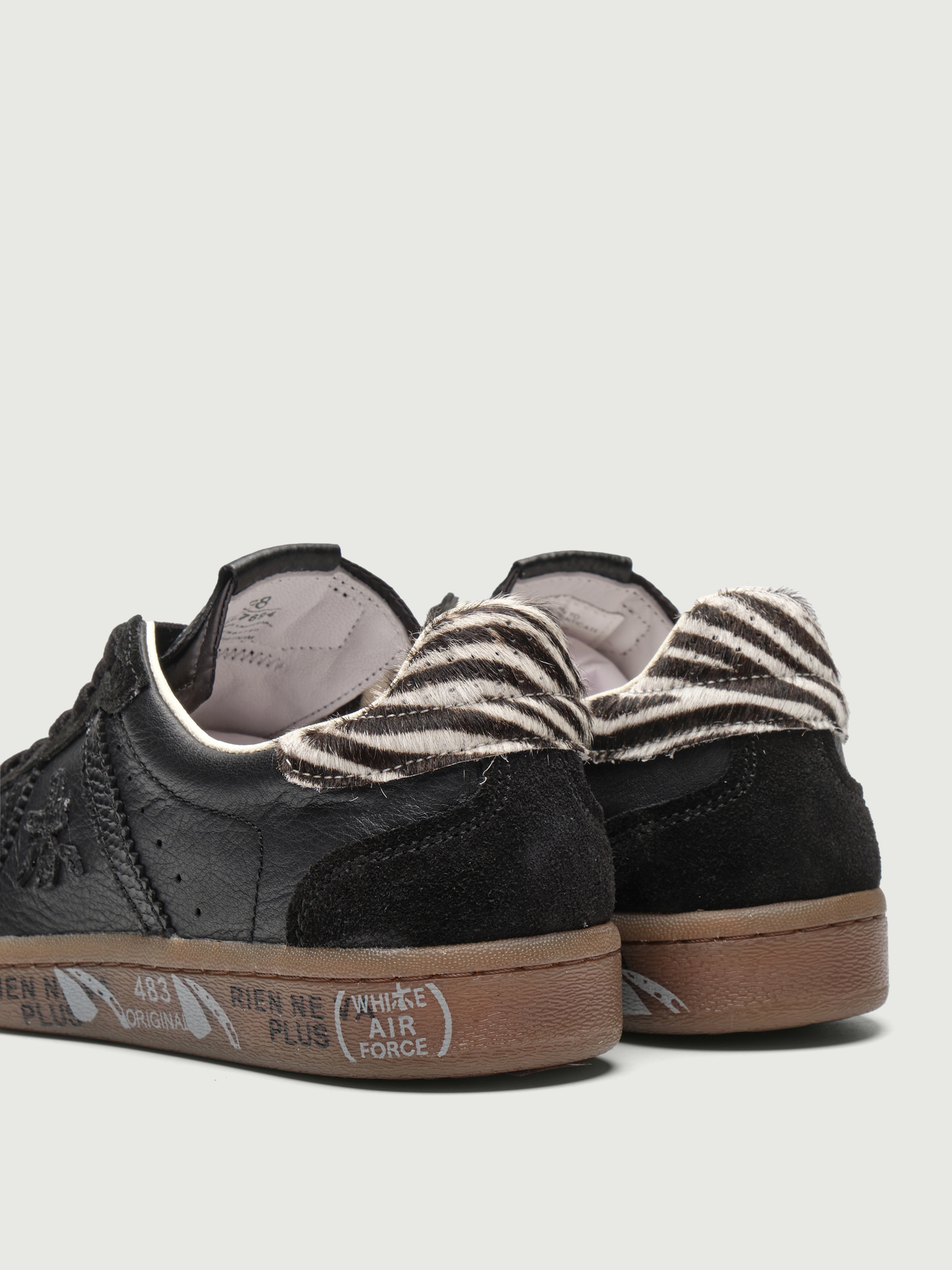 Женские кеды чёрного цвета с принтом зебры на заднике Premiata BONNIE 7694