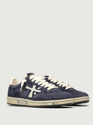 Мужские кеды Premiata BSKTCLAY7708 тёмно-синего цвета с белым задником Мужские кеды Premiata BSKTCLAY7708 тёмно-синего цвета с белым задником