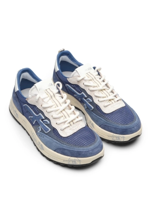 Перфорированные кеды в синем цвете Premiata NOUS8067 на белой подошве с контрастными шнурками