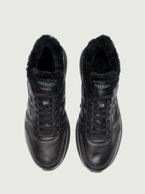 Зимние кроссовки мужские Premiata MICK1453NM в черном цвете с мехом в цвет Зимние кроссовки мужские Premiata MICK1453NM в черном цвете с мехом в цвет