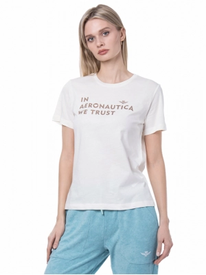 Футболка прямого кроя Aeronautica Militare в молочном цвете с логотипом на груди