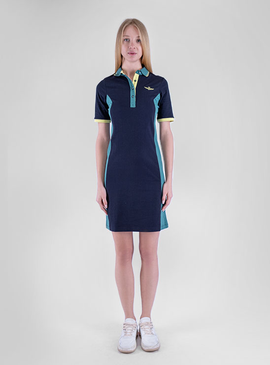Платье поло темно-синего цвета с контрастными вставками Aeronautica Militare