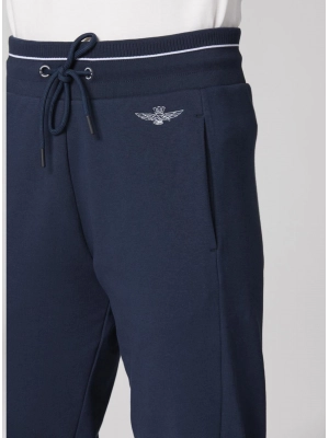 Брюки в темно-синем цвете прямого кроя с прорезными карманами на резинке Аeronautica Militare