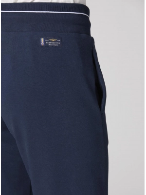 Брюки в темно-синем цвете прямого кроя с прорезными карманами на резинке Аeronautica Militare