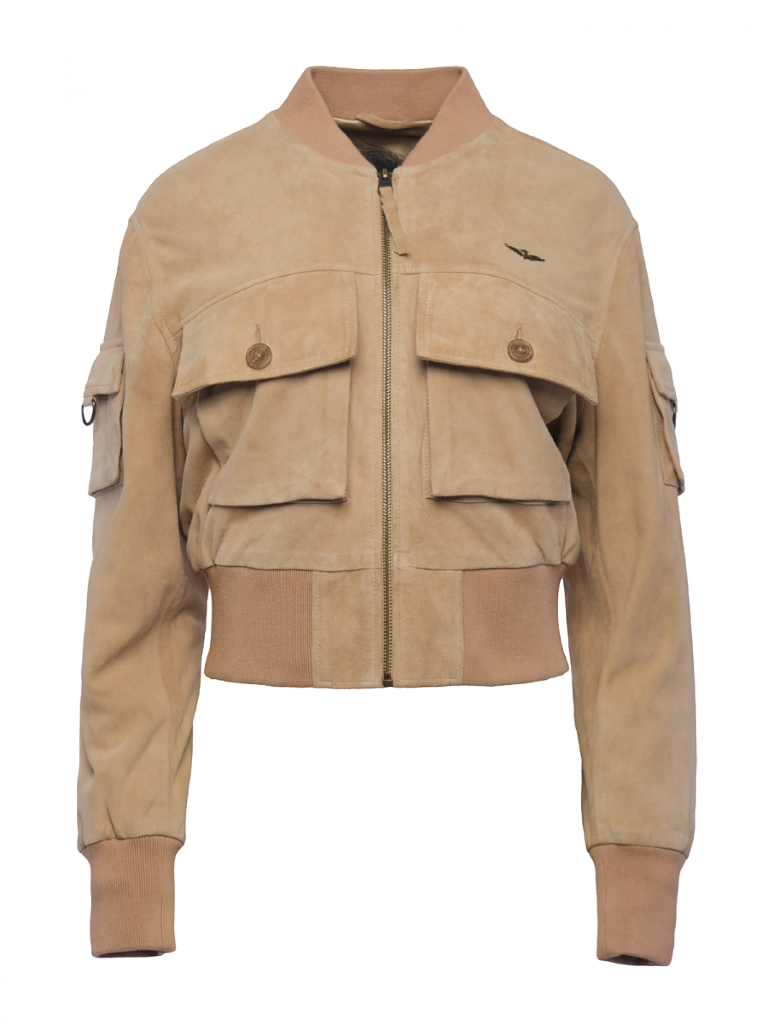 Куртка из натуральной кожи в бежевом цвете свободного кроя с накладными карманами Aeronautica Milita