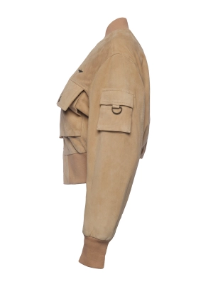 Куртка из натуральной кожи в бежевом цвете свободного кроя с накладными карманами Aeronautica Milita