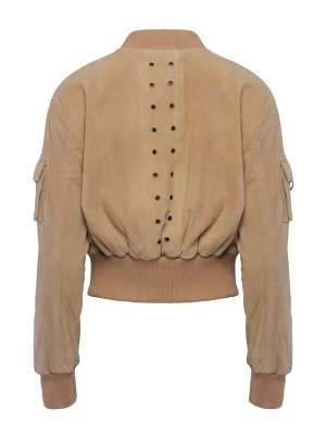 Куртка из натуральной кожи в бежевом цвете свободного кроя с накладными карманами Aeronautica Milita