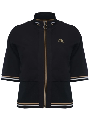 Костюм в черном цвете с джемпером на молнии и брюками палаццо Aeronautica Militare