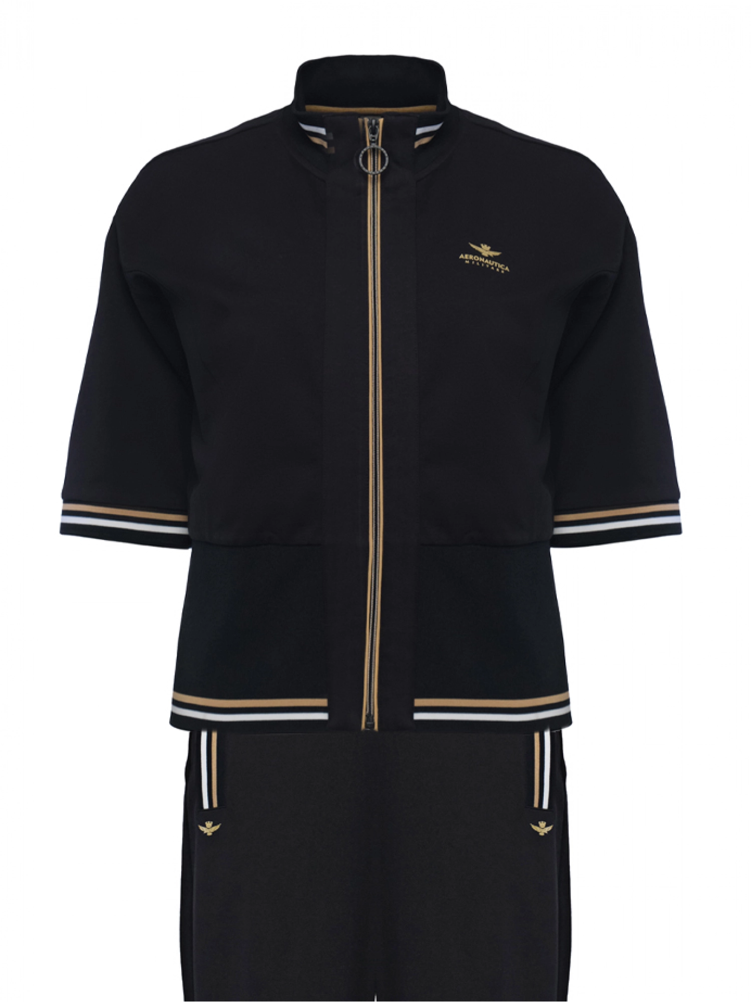 Костюм в черном цвете с джемпером на молнии и брюками палаццо Aeronautica Militare