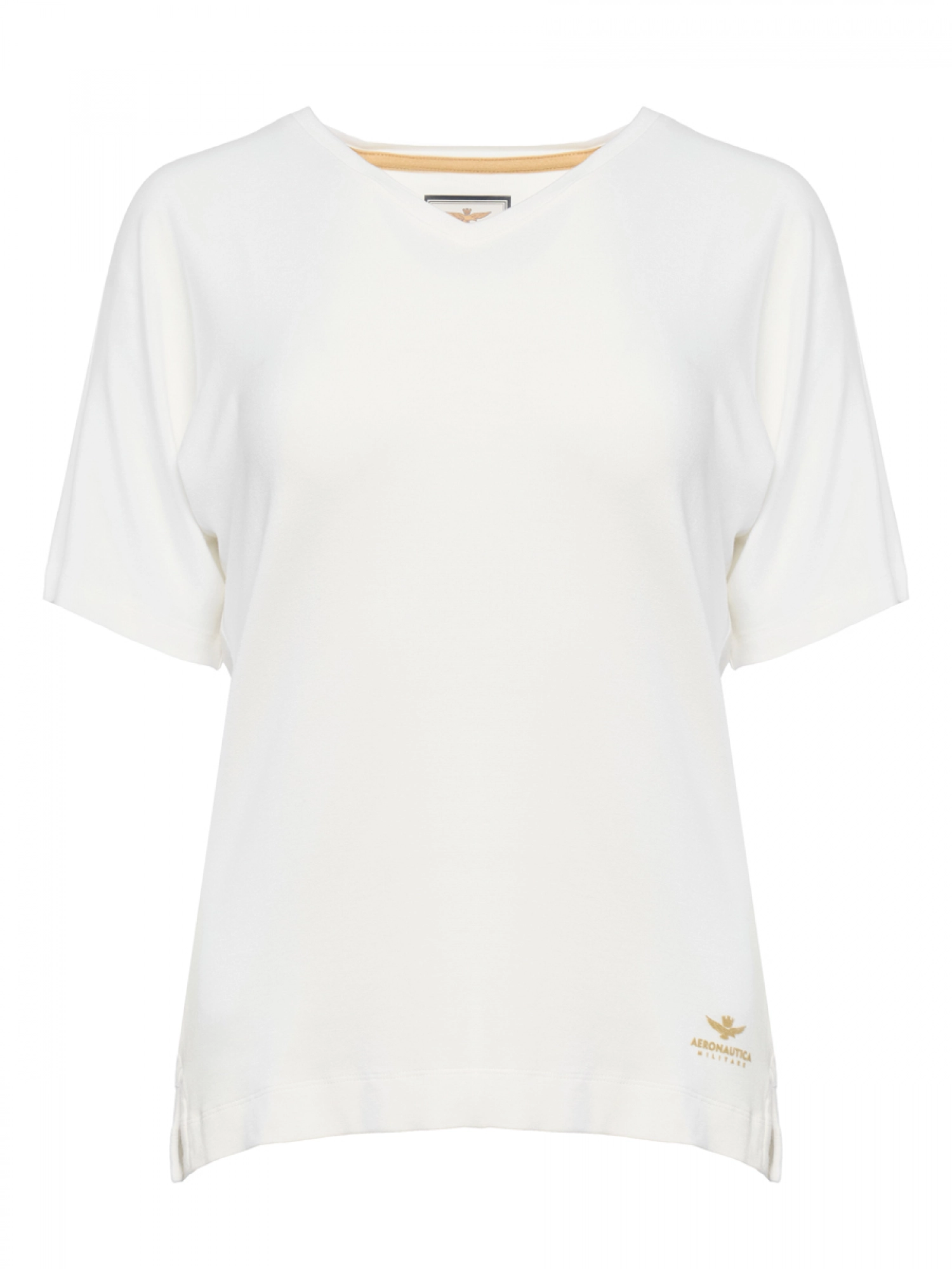 Футболка в белом цвете свободного кроя с V-образным вырезом Aeronautica Militare