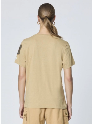 Футболка свободного кроя в бежевом цвете с множеством принтов Аeronautica Militare