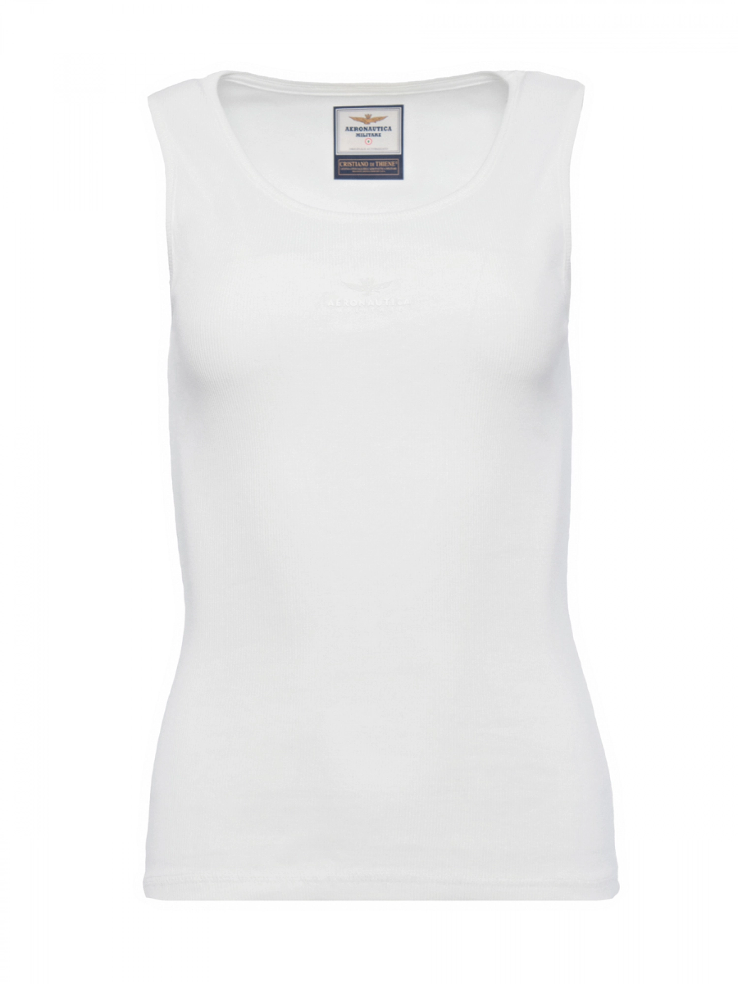 Топ в белом цвете из эластичного трикотажа с лого на груди Aeronautica Militare Топ в белом цвете из эластичного трикотажа с лого на груди Aeronautica Militare