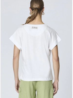 Белая футболка Aeronautica Militare с изображением женщины-пилота, украшенная стразами