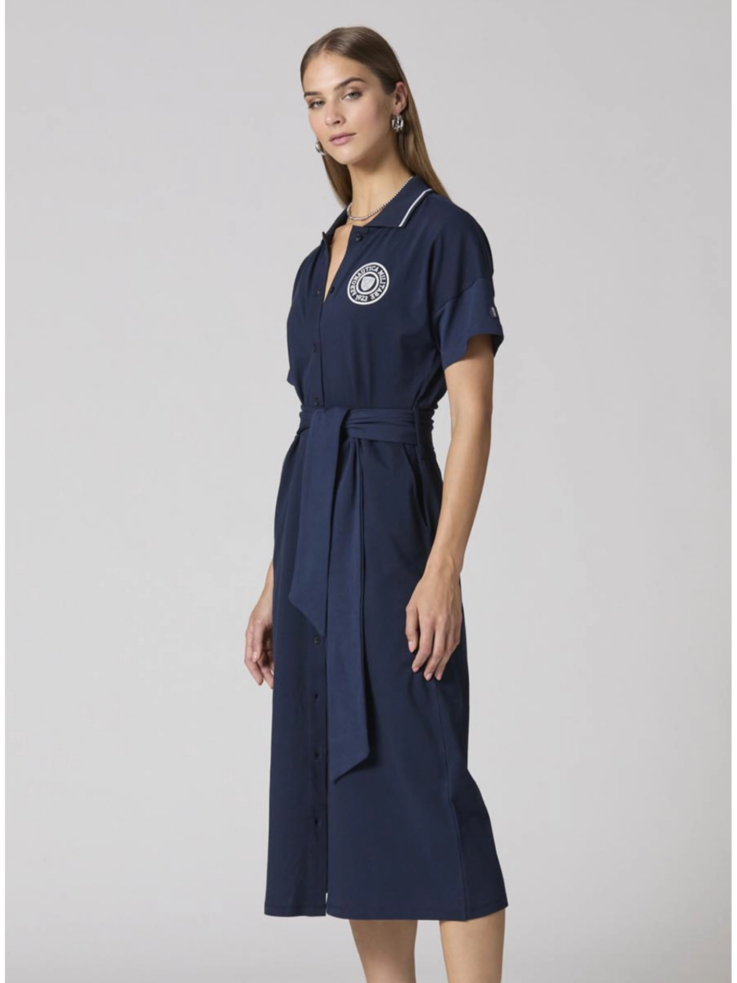 Платье в темно-синем цвете А-силуэта c отложным воротником Аeronautica Militare