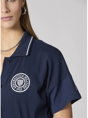 Платье в темно-синем цвете А-силуэта c отложным воротником Аeronautica Militare