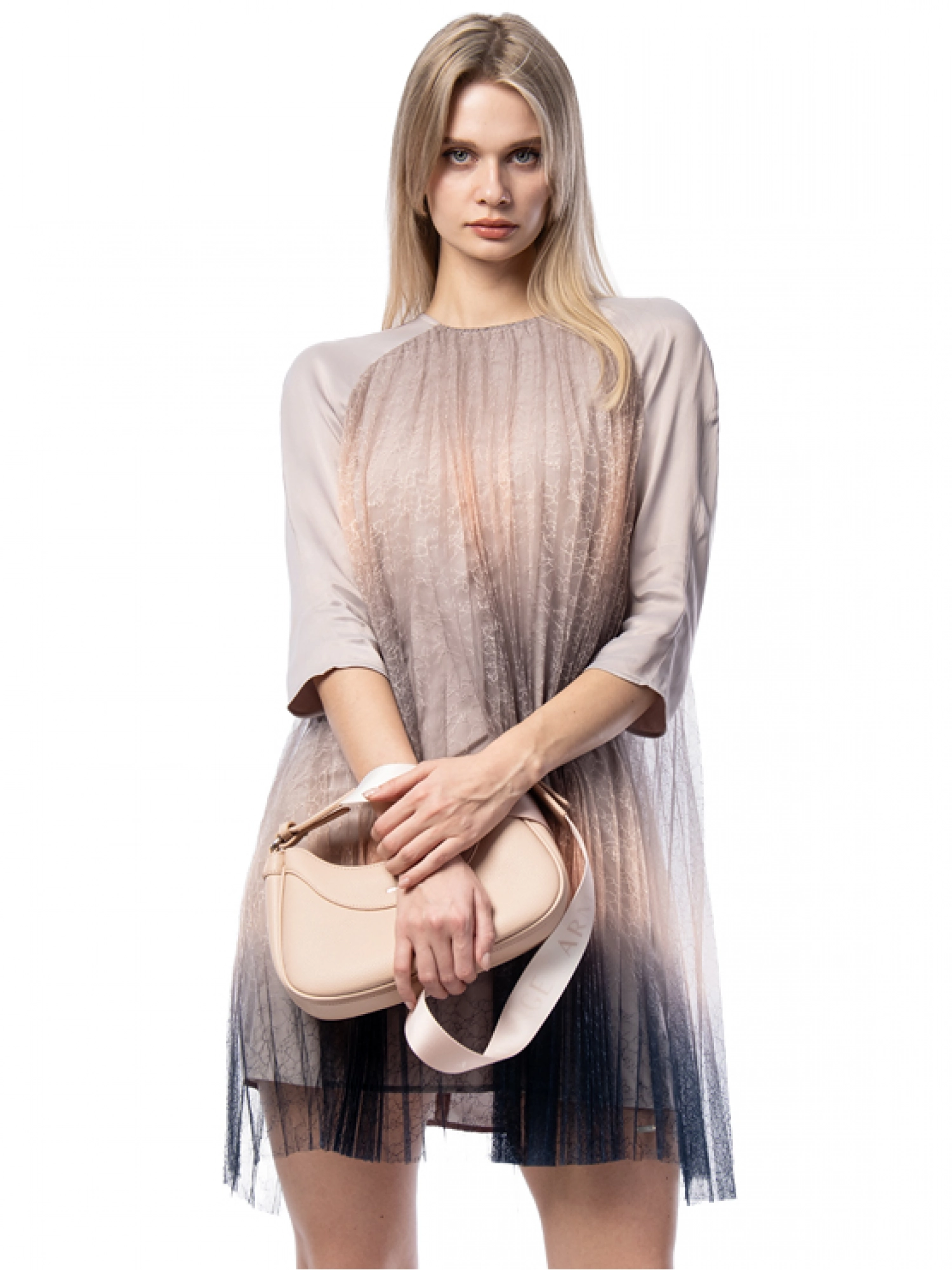 Плиссированное платье в бежевом цвете с градиентом к низу Armani Exchange