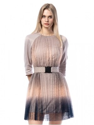 Плиссированное платье в бежевом цвете с градиентом к низу Armani Exchange