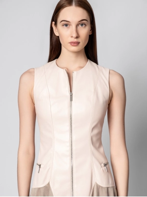 Платье длины мини бежевого цвета А-силуэт на молнии бренда Armani Exchange