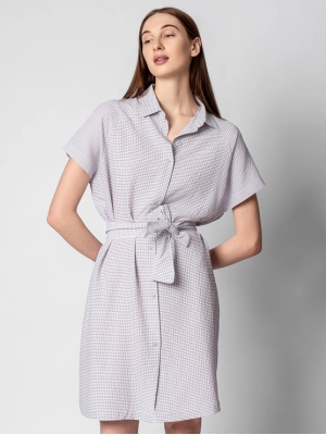 Платье-рубашка в светло-сером цвете с поясом и принтом клетка Armani Exchange