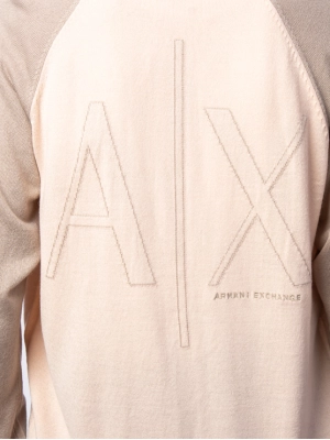 Удлиненный кардиган пудрового цвета на пуговицах с акцентными рукавами бежевого цвета Armani Exchang