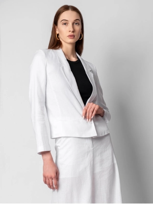 Жакет приталеный из льнаной ткани белого цвета на одной пуговице Armani Exchange