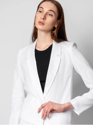 Жакет приталеный из льнаной ткани белого цвета на одной пуговице Armani Exchange