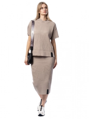 Худи трикотажное с коротким рукавом в бежевом цвете Armani Exchange