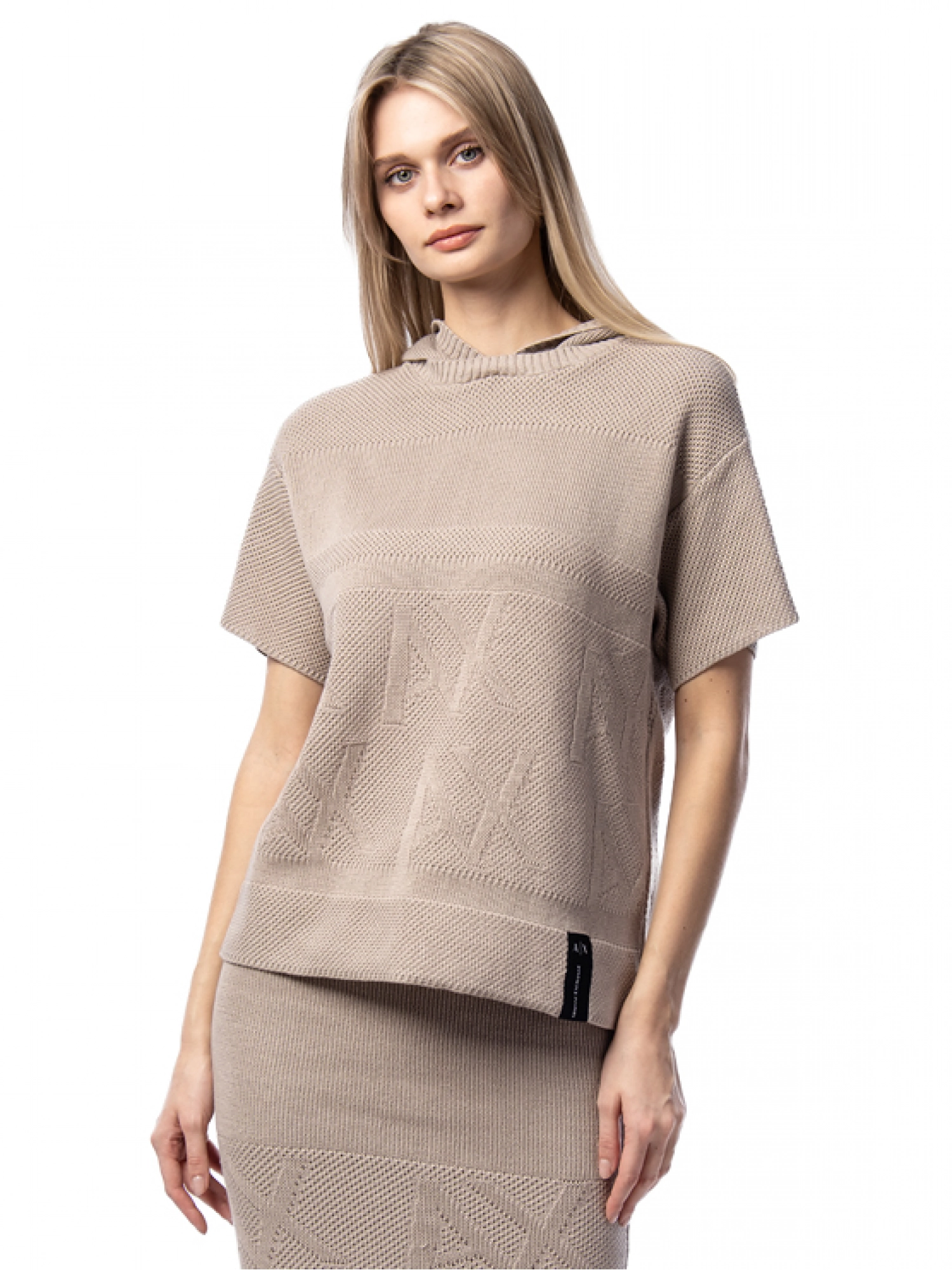 Худи трикотажное с коротким рукавом в бежевом цвете Armani Exchange