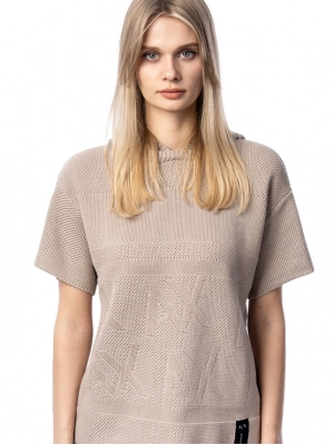 Худи трикотажное с коротким рукавом в бежевом цвете Armani Exchange