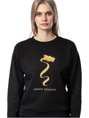 Свитшот черного цвета с золотистой вышивкой Armani Exchange