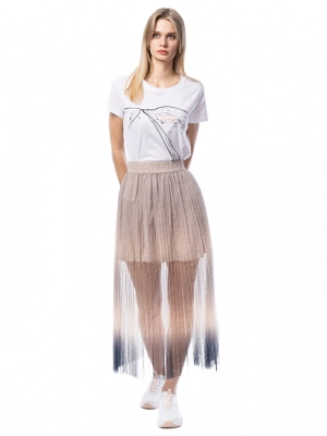 Плиссированная юбка бежевого цвета длины макси Armani Exchange