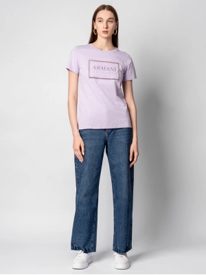 Футболка сиреневого цвета с принтом на груди Armani Exchange