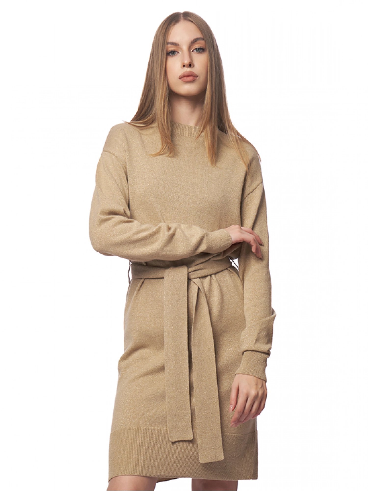 Платье из трикотажной вязки в бежевом цвете с рукавом Armani Exchange