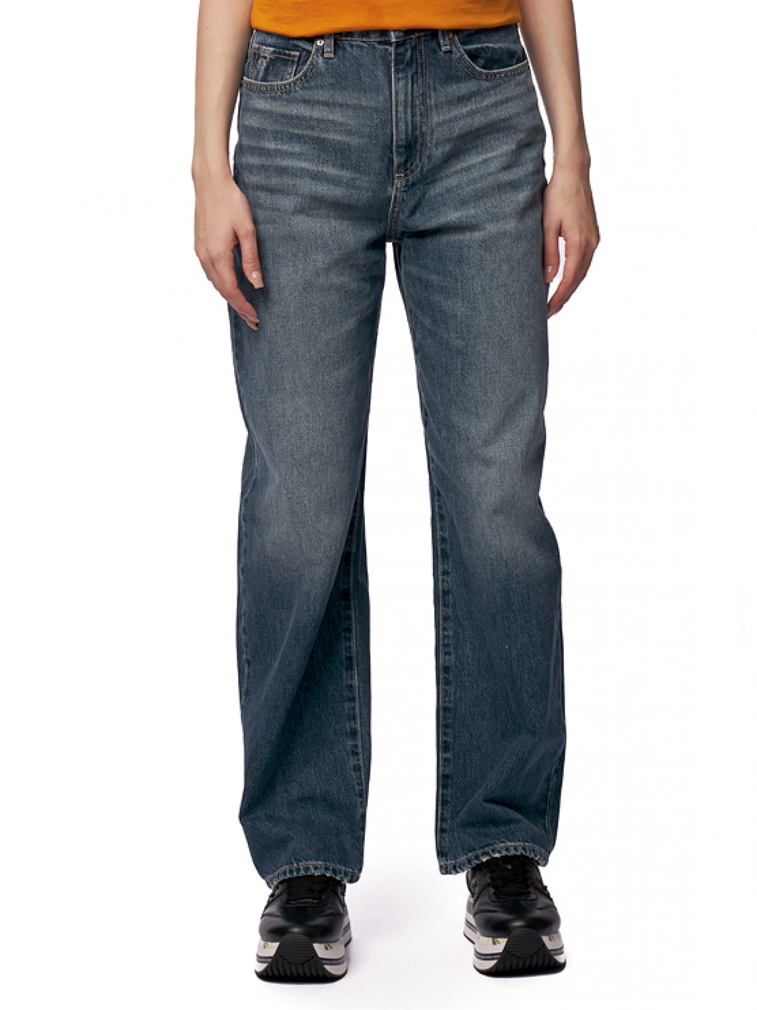 Джинсы свободного кроя на высокой посадке в темно-синем цвете Armani Exchange