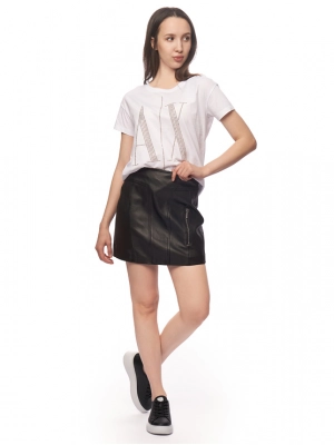 Юбка из эко-кожи в черном цвете на высокой посадке Armani Exchange