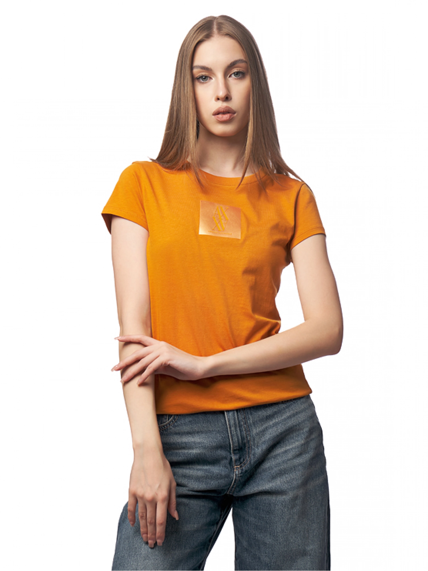 Футболка в оранжевом цвете с лого бренда на груди Armani Exchange