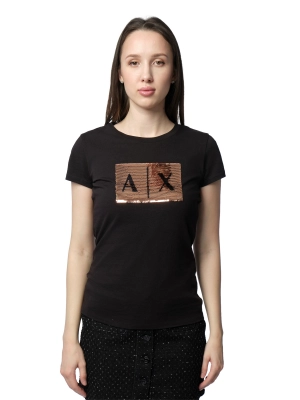 Приталенная футболка в черном цвете Armani Exchange  с лого бренда на груди