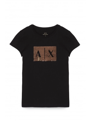 Приталенная футболка в черном цвете Armani Exchange  с лого бренда на груди