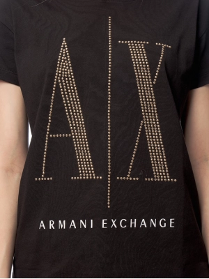 Футболка в черном цвете с лого бренда на груди Armani Exchange Футболка в черном цвете с лого бренда на груди Armani Exchange