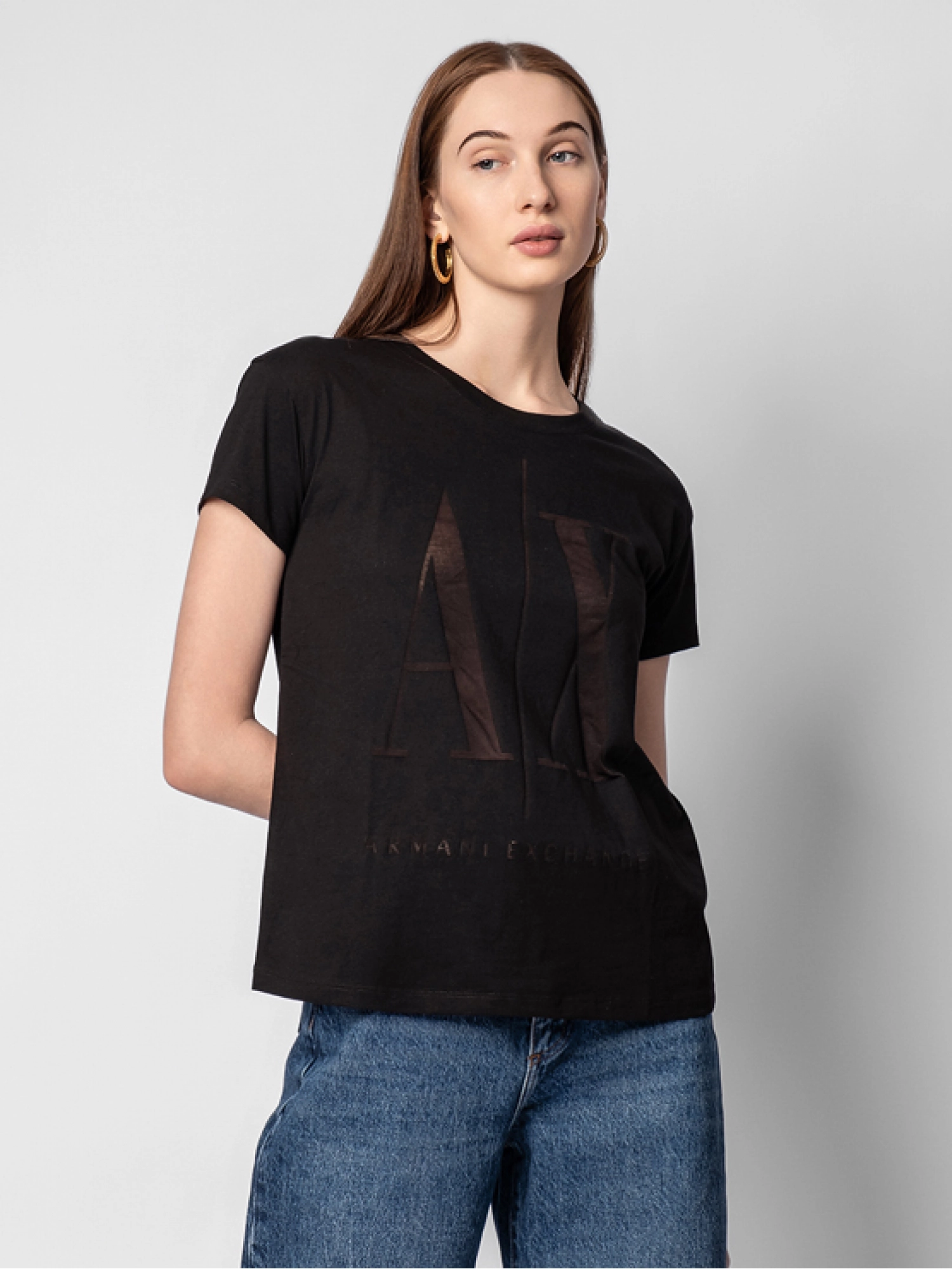 Футболка icon в черном цвете с принтом в виде лого бренда Armani Exchange