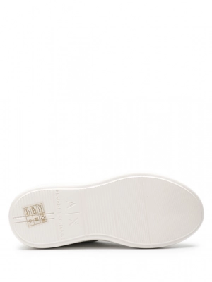 Кожаные кеды белого цвета с голубыми вставками и на высокой подошве Armani Exchange Кожаные кеды белого цвета с голубыми вставками и на высокой подошве Armani Exchange