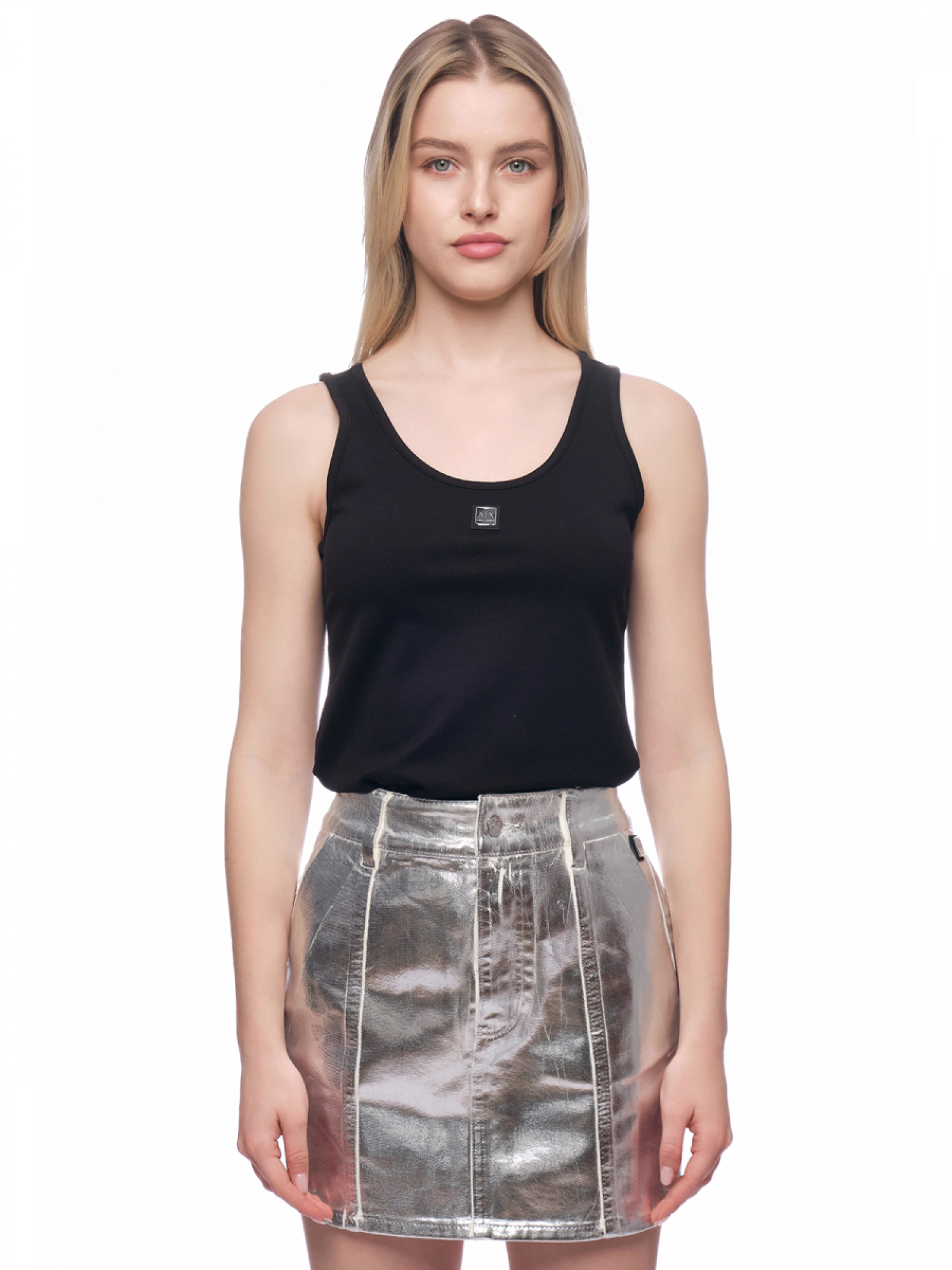 Топ в черном цвете на брителях приталенного кроя Armani Exchange